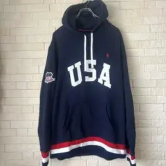 ラルフローレン　プルオーバーパーカー XL プリント ネイビーパーカー 美品