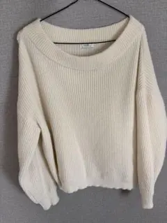 earth アイボリー リブ編み ニットセーター