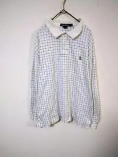 希少　90年代　ノーティカ　ポロシャツ　メンズL　格子柄　ロゴ　小文字タグ　白