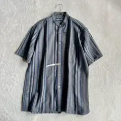 【MACCHIO】休閒襯衫（L）條紋 亞麻混紡 短袖 立領 簡約