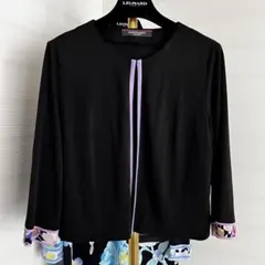 1839 レオナール カンカン素材 ゆったり 上品な羽織り カーディガン 黒