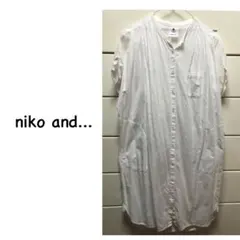 ニコアンド　バンドカラー　薄手　コットン　半袖　ロングシャツ　ホワイト　④ L