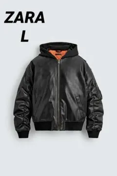 ZARA ザラ コントラストフード付きフェイクレザー ジャケット L
