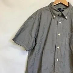 s*a様 B72TトミーヒルフィガーLアメリカ古着ストライプボタンダウン半袖シャ