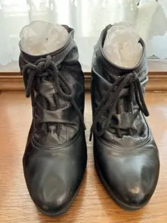 本革　ウェッジヒール ブーティ　黒