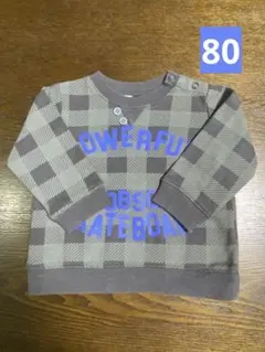 【80サイズ】キムラタンBOBSON チェック柄裏起毛トレーナー　グレー系