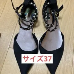 ZARA パール　ストラップ　フラット　ミュール