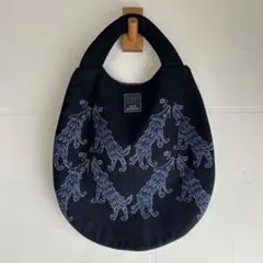 【美品】ミナペルホネン ウルフアンドフラワー エッグバッグ ネイビー