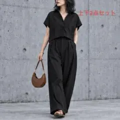 クレープデシンランタンノースリシャツ+パンツ 上下2点セット 新品 シンプル