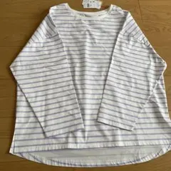 白と薄紫のストライプ長袖Tシャツ