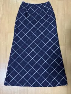 ロングAラインスカート ネイビー チェック柄