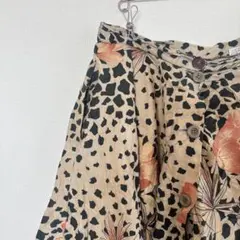 ☆一点もの☆ レディース ヒョウ柄 花柄 フレアスカート ブラウン【フリー】