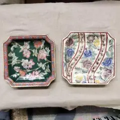八角形の花柄皿2枚セット
