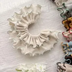 【お試し価格】フリルスタイ 杢オートミールxスカイブルーメロウ 付け襟風