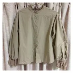 【NICE CLAUP】長袖フリルブラウス ベージュ 美品