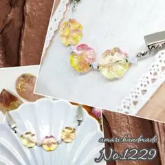 No.1229◇花 透明感 ピンク イエロー ショール ストールクリップ