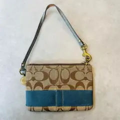 ☆COACH パッチワーク デニム ポーチ リストレット - メルカリ