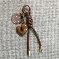 じゃらじゃらキーホルダー チャーム パラコード ハート ブラウン ミニチャーム