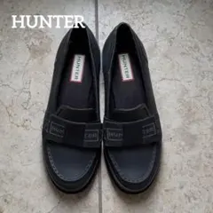 HUNTER/ハンター】美品 レイン ローファー シューズ リボン 黒 36