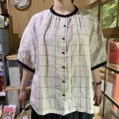 blue willow ⿻ リネンコットン チェックブラウス 2wey ゆったり 