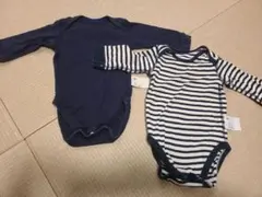 ユニクロ　長袖ロンパース70cm ネイビー・ストライプ　2枚セット