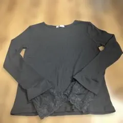 リブ編みレース付き長袖Tシャツ M