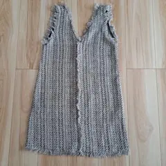 ZARA　ザラ　フリンジ付き　ベスト　ツイード　S