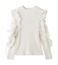 SNIDEL スナイデル　フリルスリーブニットプルオーバー　ホワイト