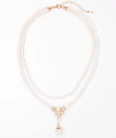 【GIRL】 リーフモチーフ2連パールネックレス