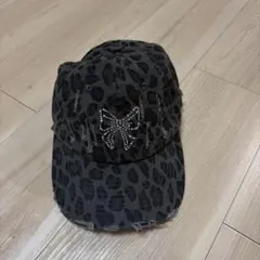 レオパード柄 ラインストーン リボン キャップ