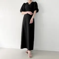 JUNOAH パフスリーブ タイトロングワンピース