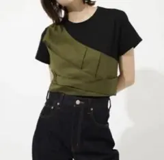 AZUL BY MOUSSY ドッキングTシャツ カーキ×ブラックのサムネイル