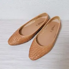 HOSIS メッシュレザーフラットシューズ 編み込み 茶色 22.5cm