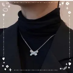 リボン ネックレス ペンダント ジルコニア 蝶々結び f♡オシャレ感UP♡