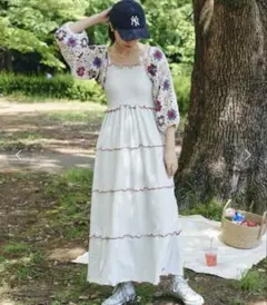 試着のみHELLOSANFRANCISCOクロシェボレロ付ティアードキャミワンピ