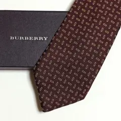 未使用級 バーバリー BURBERRY ネクタイ ワインレッド 総柄 スクエア