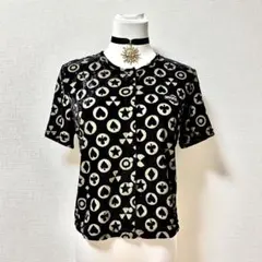 値下げ◎y2k 平成 ギャル ベロア ブラック 総柄 前開き 半袖カーディガン