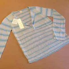 新品 定価2.3万 io イオ 薄手 ニット 長袖 ブラウス 透け感 ラメ 水色