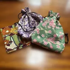 10/6~11/6発送不可　巾着袋花柄2点、大判ハンカチ1枚　セット