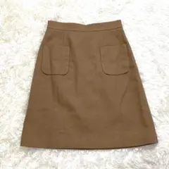 Apuweiser-riche スカート 台形 ウール ひざ丈 ポケット 茶色