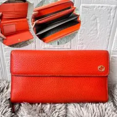GUCCI 大容量　インターロッキング　長財布　シボレザー　オレンジ