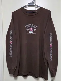 【紺タグ 美品】90s USA製 OLD STUSSY ロンT L 茶 袖プリのサムネイル