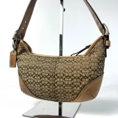 美品 コーチ シグネチャー ホーボー ショルダーバッグ 茶 キャンバス レザー