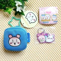 ちいかわ カラビナ付刺繍スクエアミニポーチ ラバーキーホルダー 古本屋 モモンガ
