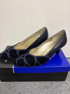 Yves Saint Laurent 刺繍　スエード　レザー　パンプス　ネイビー