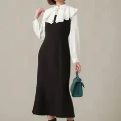 【新品】長袖フリルドッキングワンピース ブラック