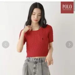 POLO ケーブルニット 半袖 レッド