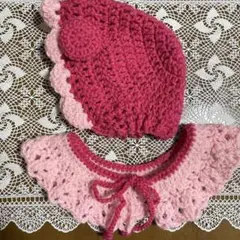 ハンドメイド　ボンネット　つけ襟　セット