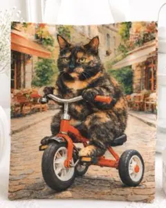 人気 猫バッグ　サビ猫　三輪車　丈夫な新品トートバッグ　オリジナル　大判のサムネイル