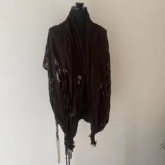 【お値引き中】レースストール ビーズ装飾付き　茶系　アシンメトリーデザイン